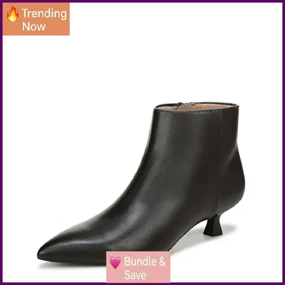 Women's Faux Leather Ankle Boots with Kitten Heel, Side Zipper